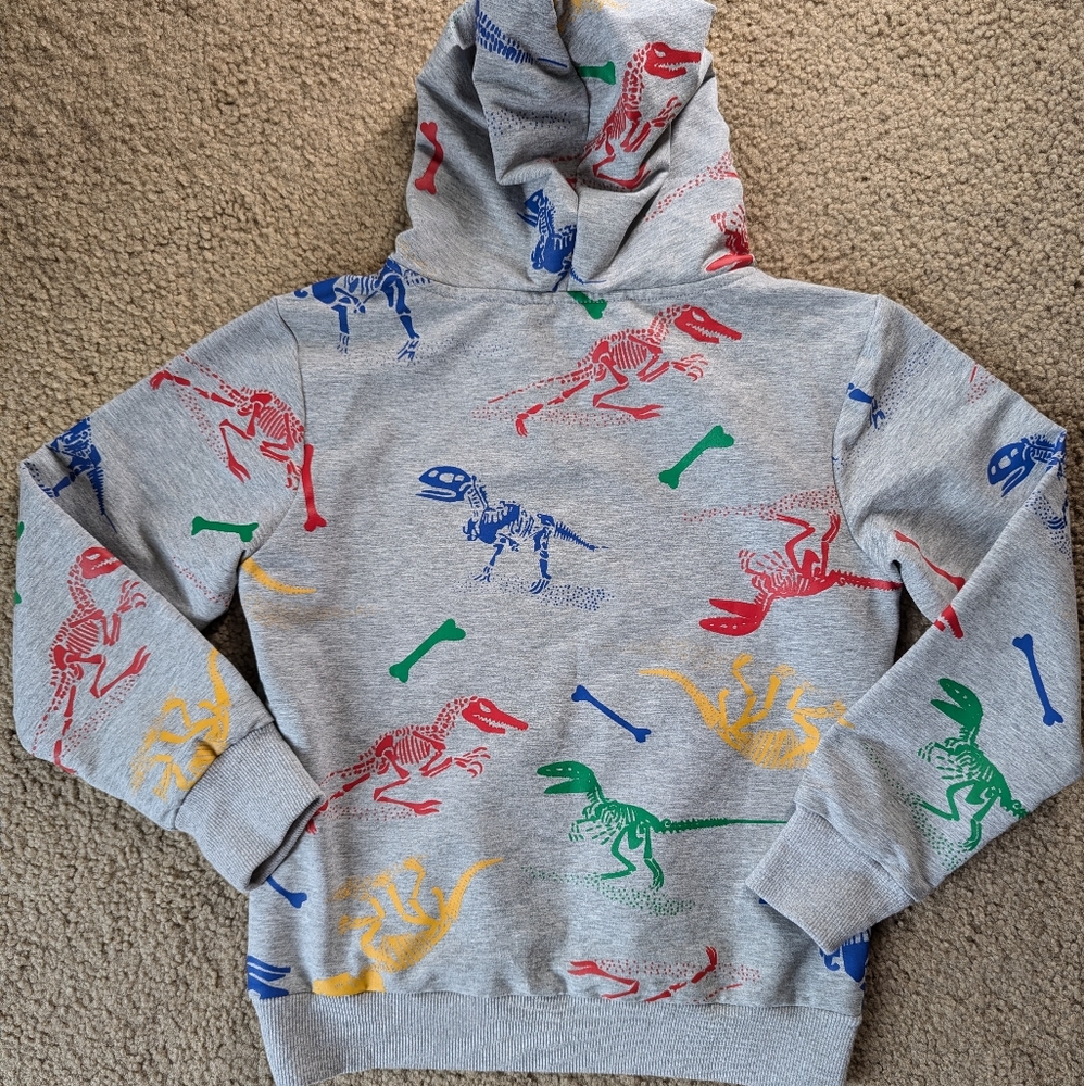 Gray Dinosaur Fossil Print Hoodie